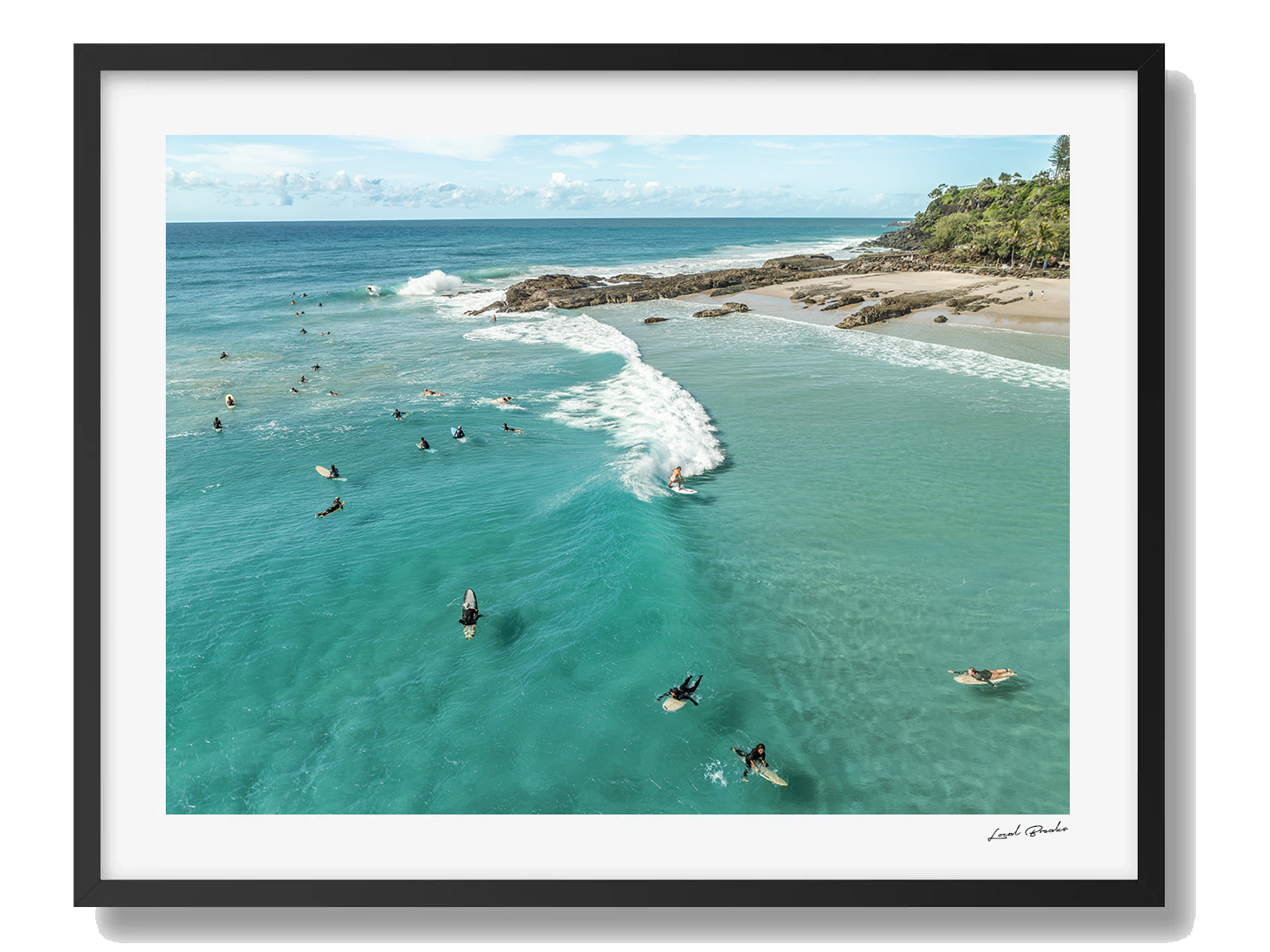 Snapper Rocks Art Print I Framed Black