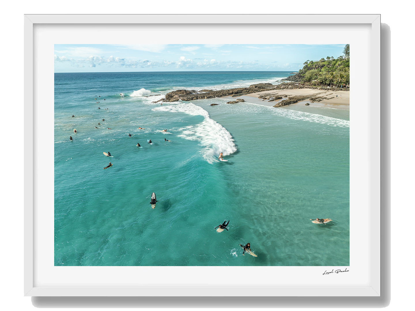Snapper Rocks Art Print I Framed White